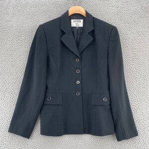 Kasper Blazer Womens 4 Petite Black Button Front Notch Lapel Office Career Work